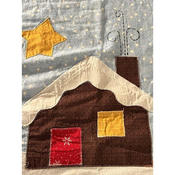 Handmade Winter Christmas Patchwork Appliqué Quilt Twin Snowmen Cabins Bears Fun - Picture 7 of 12